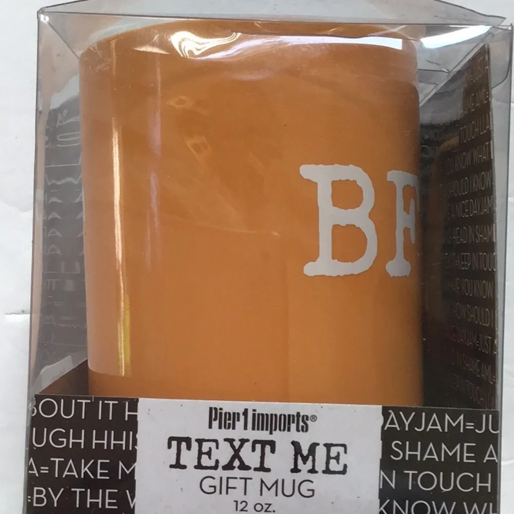 Pier 1 Orange & White Y2K BFF‎ Best Friends Forever Ceramic Mug NWT
